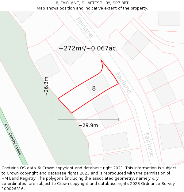 8, FAIRLANE, SHAFTESBURY, SP7 8RT: Plot and title map