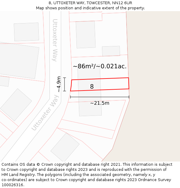 8, UTTOXETER WAY, TOWCESTER, NN12 6UR: Plot and title map