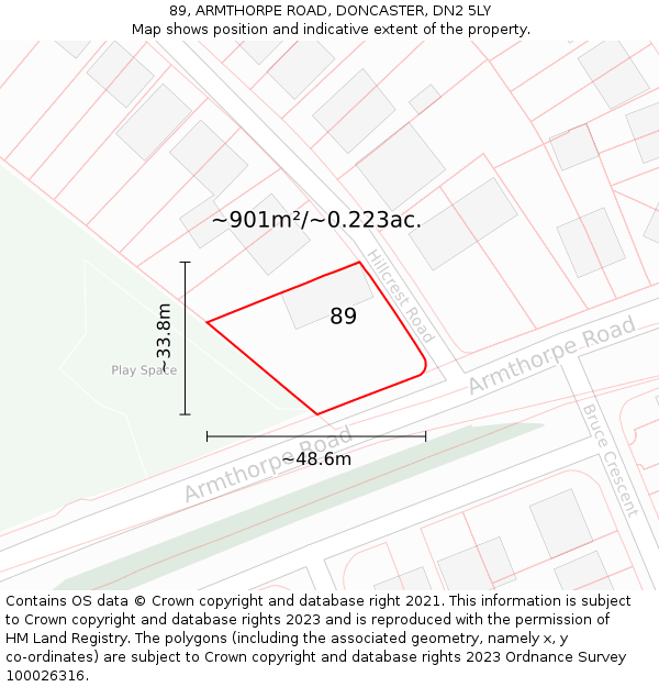 89, ARMTHORPE ROAD, DONCASTER, DN2 5LY: Plot and title map
