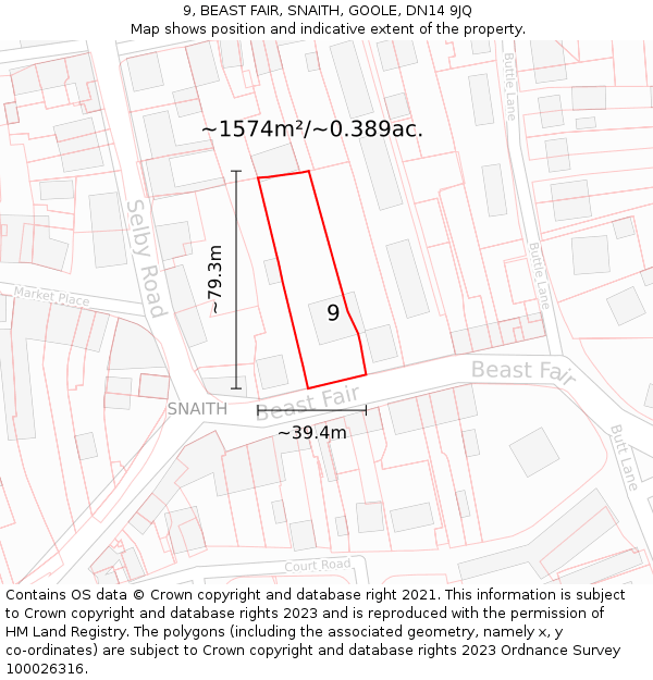 9, BEAST FAIR, SNAITH, GOOLE, DN14 9JQ: Plot and title map