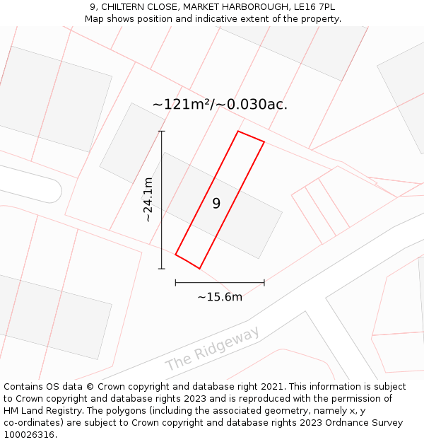 9, CHILTERN CLOSE, MARKET HARBOROUGH, LE16 7PL: Plot and title map