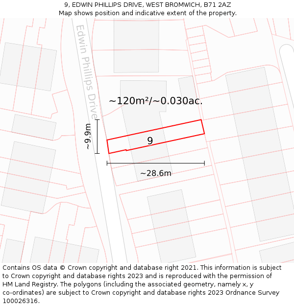 9, EDWIN PHILLIPS DRIVE, WEST BROMWICH, B71 2AZ: Plot and title map