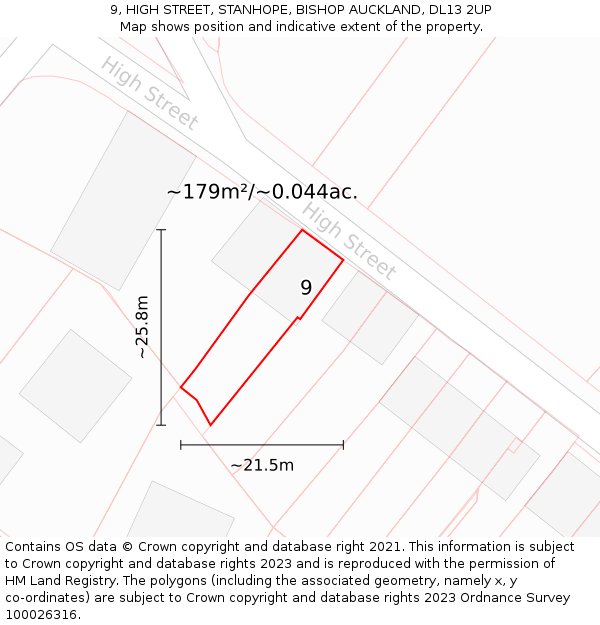 9, HIGH STREET, STANHOPE, BISHOP AUCKLAND, DL13 2UP: Plot and title map
