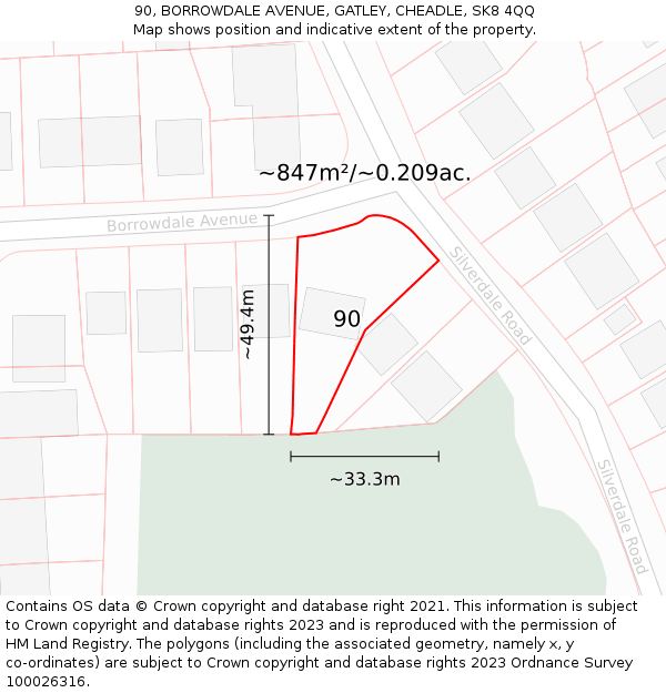 90, BORROWDALE AVENUE, GATLEY, CHEADLE, SK8 4QQ: Plot and title map