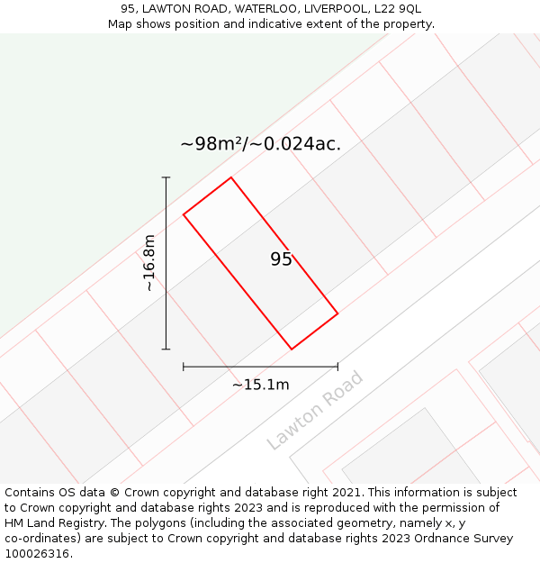 95, LAWTON ROAD, WATERLOO, LIVERPOOL, L22 9QL: Plot and title map
