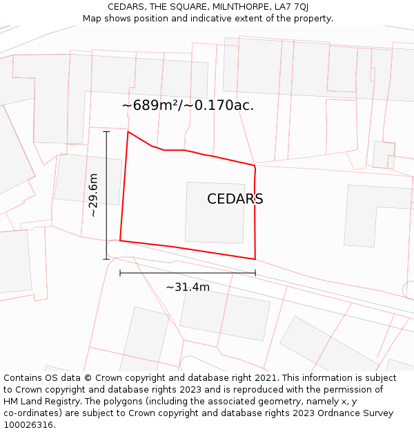 CEDARS, THE SQUARE, MILNTHORPE, LA7 7QJ: Plot and title map