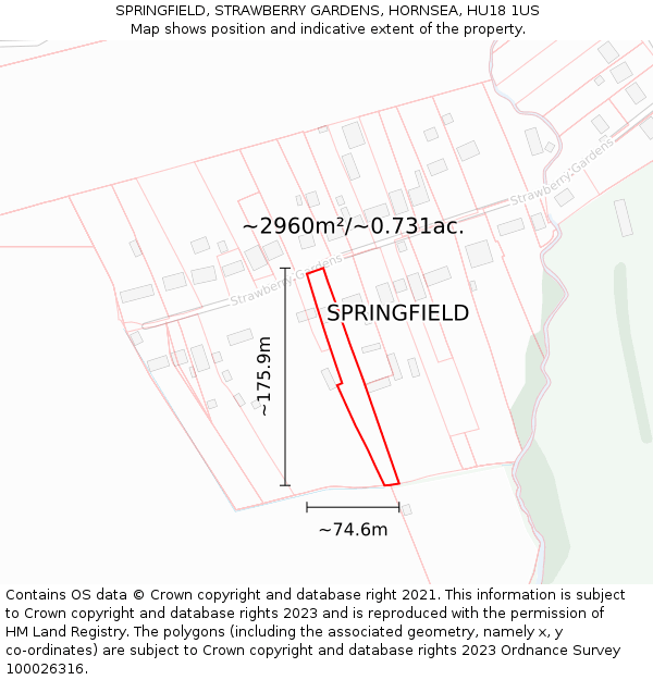SPRINGFIELD, STRAWBERRY GARDENS, HORNSEA, HU18 1US: Plot and title map