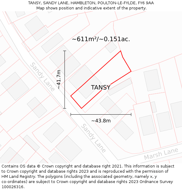 TANSY, SANDY LANE, HAMBLETON, POULTON-LE-FYLDE, FY6 9AA: Plot and title map