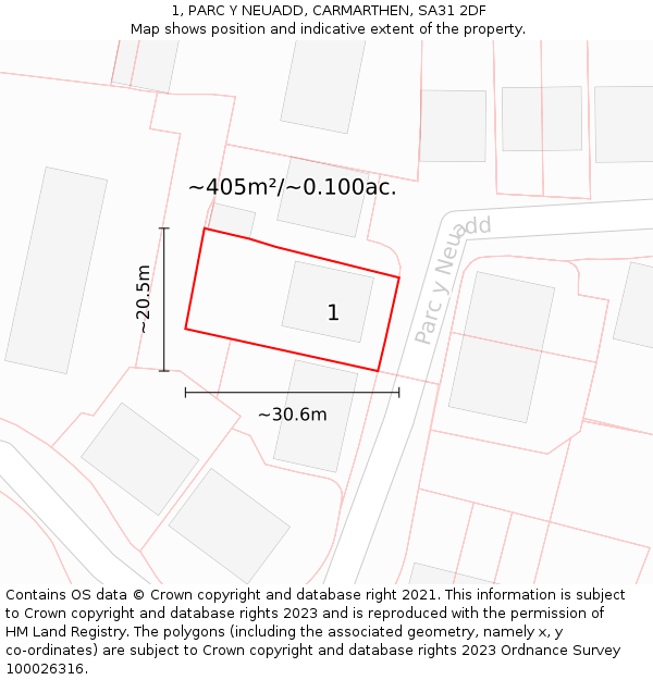 1, PARC Y NEUADD, CARMARTHEN, SA31 2DF: Plot and title map