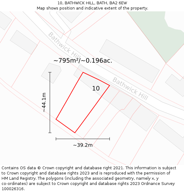 10, BATHWICK HILL, BATH, BA2 6EW: Plot and title map