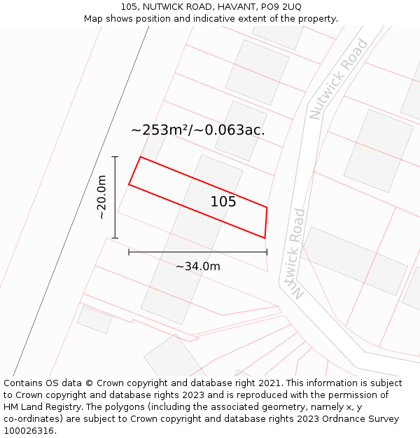105, NUTWICK ROAD, HAVANT, PO9 2UQ: Plot and title map