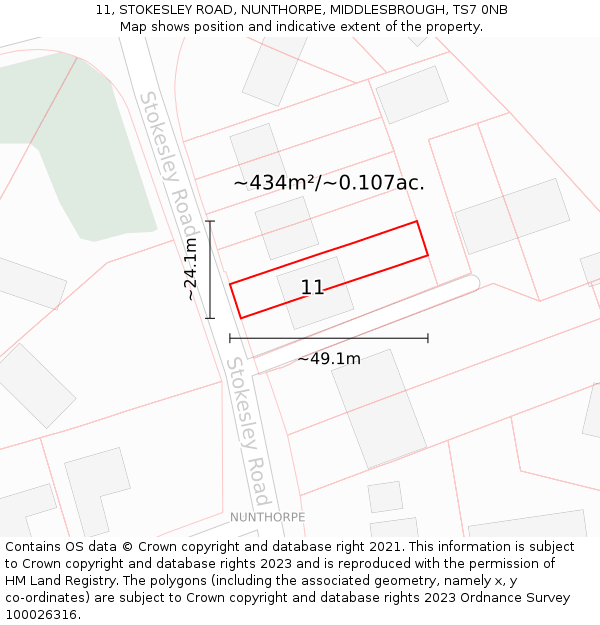 11, STOKESLEY ROAD, NUNTHORPE, MIDDLESBROUGH, TS7 0NB: Plot and title map