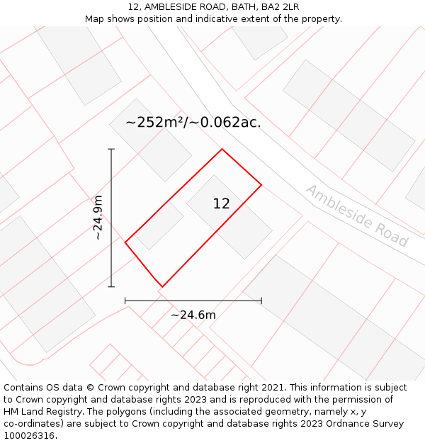 12, AMBLESIDE ROAD, BATH, BA2 2LR: Plot and title map