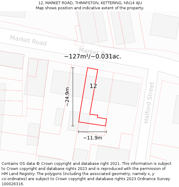 12, MARKET ROAD, THRAPSTON, KETTERING, NN14 4JU: Plot and title map