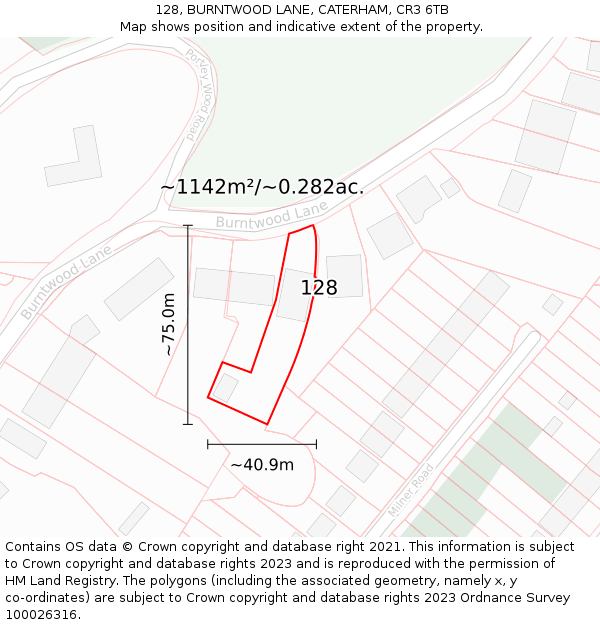 128, BURNTWOOD LANE, CATERHAM, CR3 6TB: Plot and title map