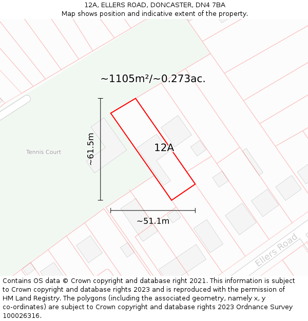 12A, ELLERS ROAD, DONCASTER, DN4 7BA: Plot and title map