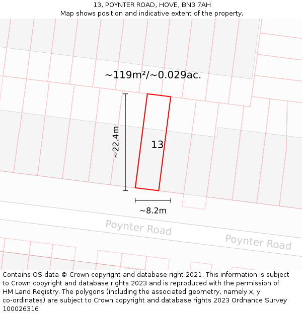 13, POYNTER ROAD, HOVE, BN3 7AH: Plot and title map