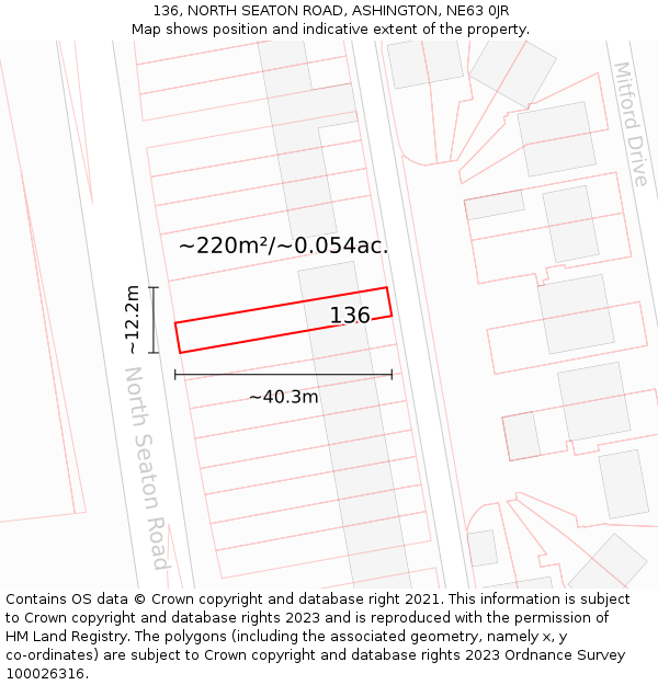 136, NORTH SEATON ROAD, ASHINGTON, NE63 0JR: Plot and title map