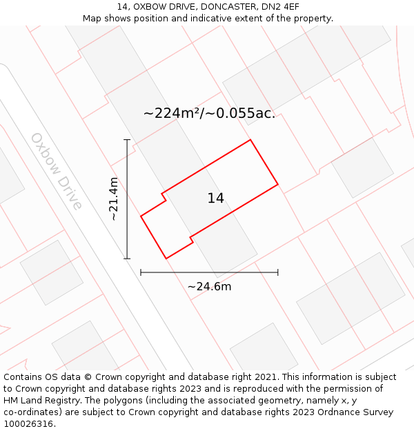 14, OXBOW DRIVE, DONCASTER, DN2 4EF: Plot and title map