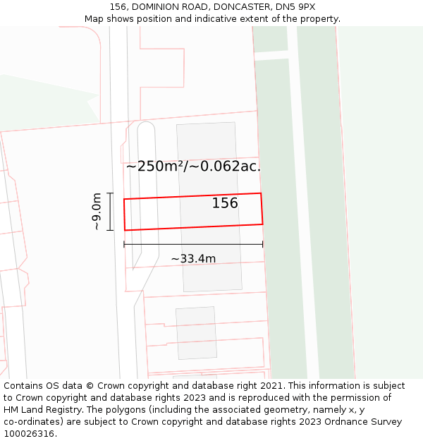 156, DOMINION ROAD, DONCASTER, DN5 9PX: Plot and title map