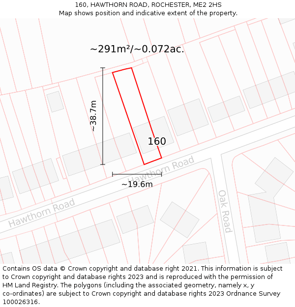 160, HAWTHORN ROAD, ROCHESTER, ME2 2HS: Plot and title map