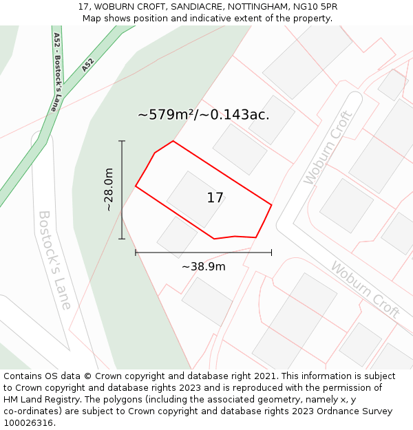 17, WOBURN CROFT, SANDIACRE, NOTTINGHAM, NG10 5PR: Plot and title map