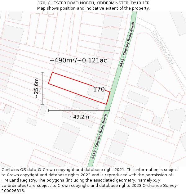 170, CHESTER ROAD NORTH, KIDDERMINSTER, DY10 1TP: Plot and title map