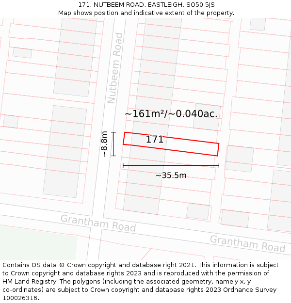 171, NUTBEEM ROAD, EASTLEIGH, SO50 5JS: Plot and title map