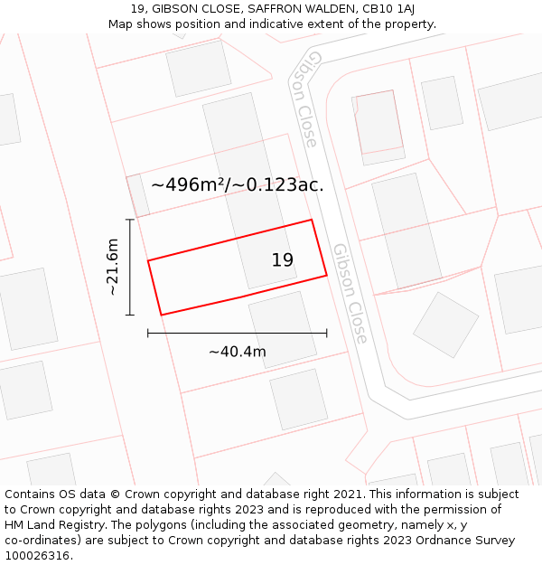 19, GIBSON CLOSE, SAFFRON WALDEN, CB10 1AJ: Plot and title map