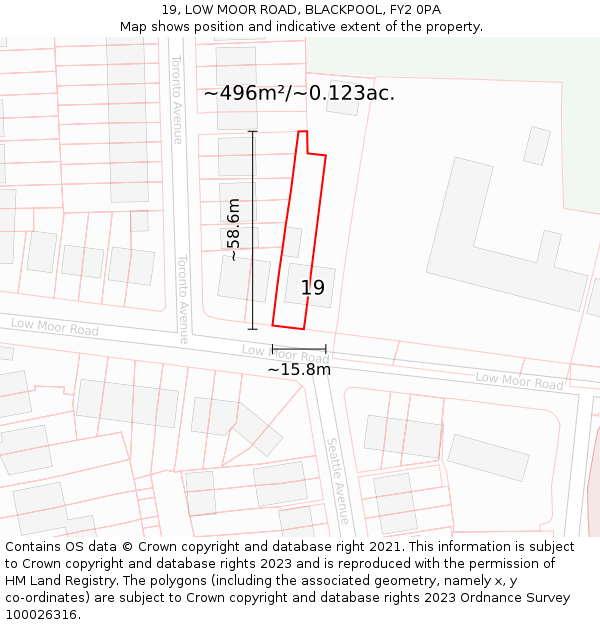 19, LOW MOOR ROAD, BLACKPOOL, FY2 0PA: Plot and title map