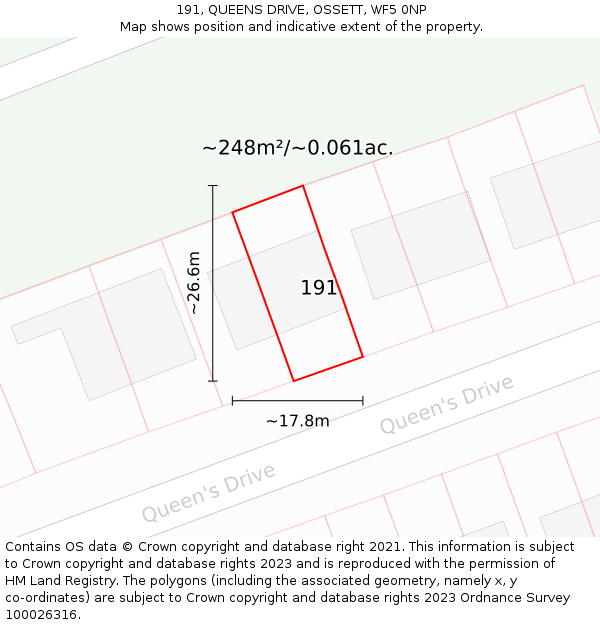 191, QUEENS DRIVE, OSSETT, WF5 0NP: Plot and title map