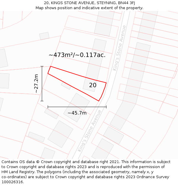 20, KINGS STONE AVENUE, STEYNING, BN44 3FJ: Plot and title map