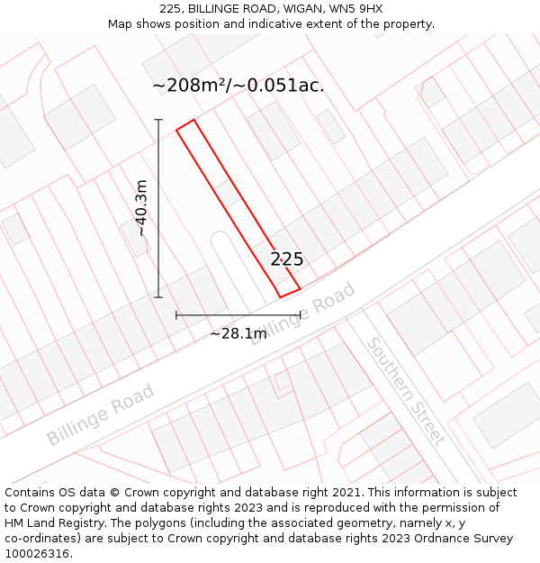 225, BILLINGE ROAD, WIGAN, WN5 9HX: Plot and title map