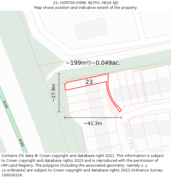 23, HORTON PARK, BLYTH, NE24 4JD: Plot and title map