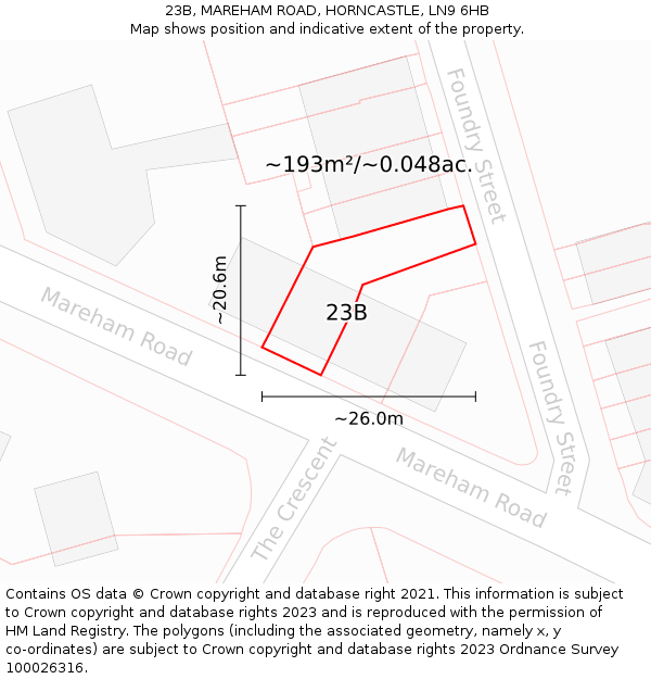 23B, MAREHAM ROAD, HORNCASTLE, LN9 6HB: Plot and title map