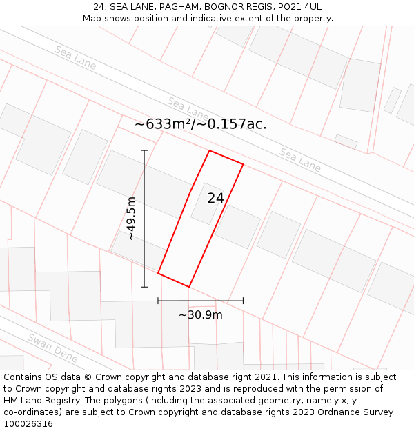 24, SEA LANE, PAGHAM, BOGNOR REGIS, PO21 4UL: Plot and title map
