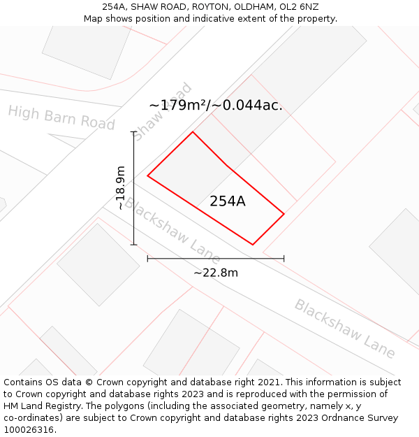 254A, SHAW ROAD, ROYTON, OLDHAM, OL2 6NZ: Plot and title map
