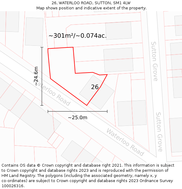 26, WATERLOO ROAD, SUTTON, SM1 4LW: Plot and title map