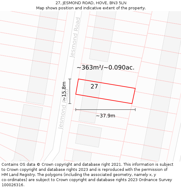 27, JESMOND ROAD, HOVE, BN3 5LN: Plot and title map
