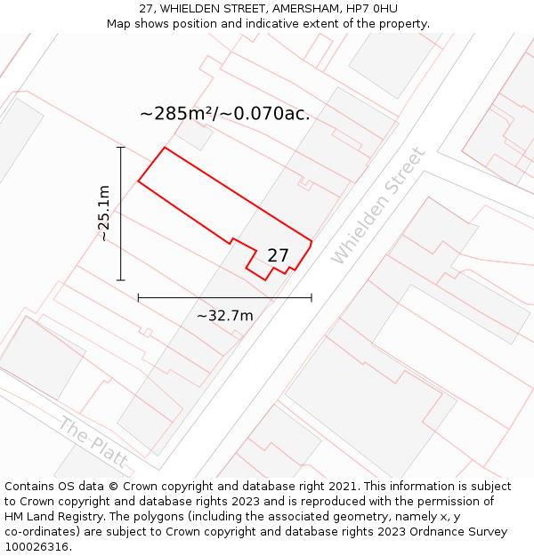 27, WHIELDEN STREET, AMERSHAM, HP7 0HU: Plot and title map