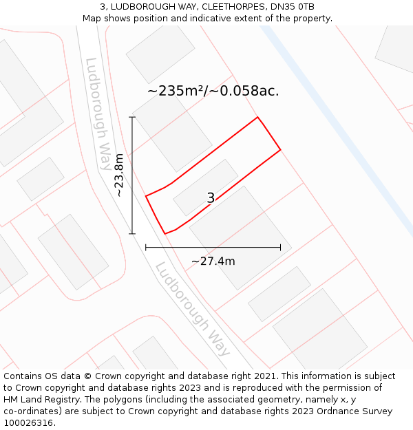 3, LUDBOROUGH WAY, CLEETHORPES, DN35 0TB: Plot and title map