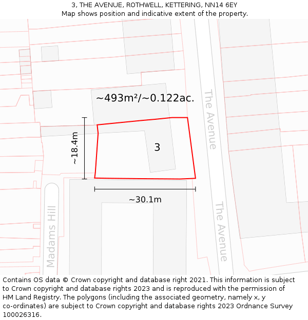 3, THE AVENUE, ROTHWELL, KETTERING, NN14 6EY: Plot and title map