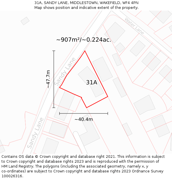 31A, SANDY LANE, MIDDLESTOWN, WAKEFIELD, WF4 4PN: Plot and title map