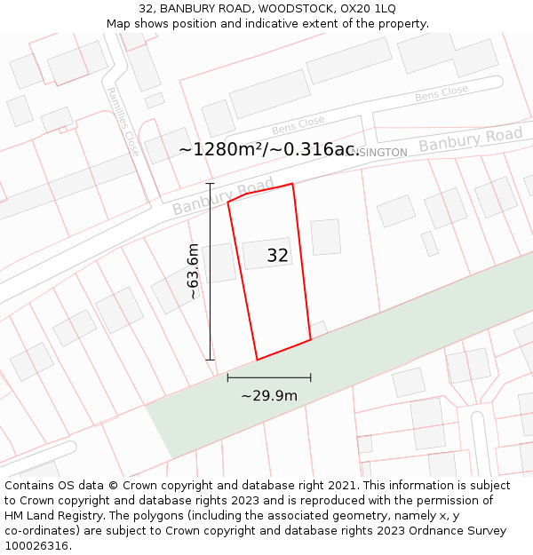 32, BANBURY ROAD, WOODSTOCK, OX20 1LQ: Plot and title map