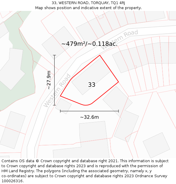 33, WESTERN ROAD, TORQUAY, TQ1 4RJ: Plot and title map