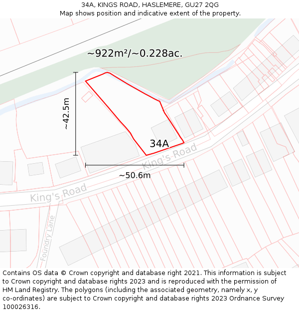 34A, KINGS ROAD, HASLEMERE, GU27 2QG: Plot and title map