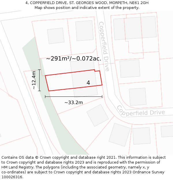 4, COPPERFIELD DRIVE, ST. GEORGES WOOD, MORPETH, NE61 2GH: Plot and title map