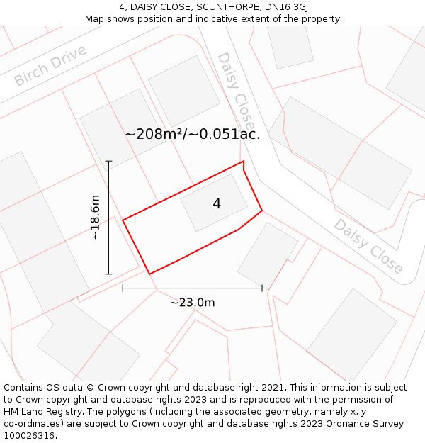 4, DAISY CLOSE, SCUNTHORPE, DN16 3GJ: Plot and title map
