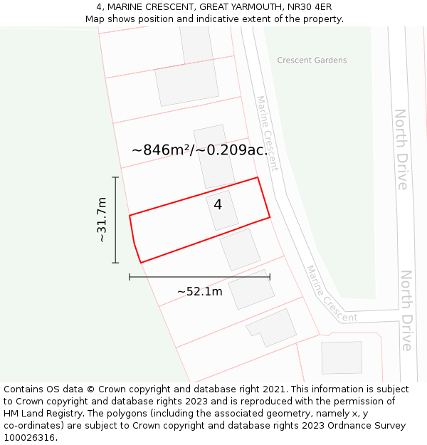 4, MARINE CRESCENT, GREAT YARMOUTH, NR30 4ER: Plot and title map