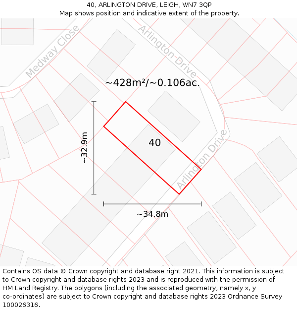 40, ARLINGTON DRIVE, LEIGH, WN7 3QP: Plot and title map